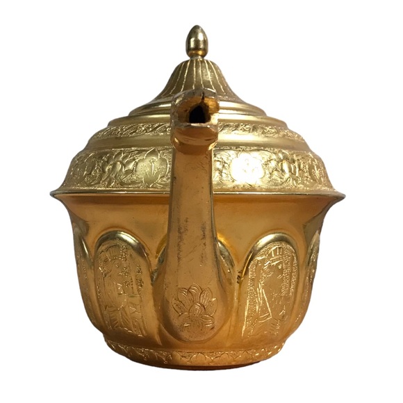 2 Piece Set Turkish Samovar Gold Plated Tea Coffee Ornate Engraving Tray and Pot - Picture 5 of 16
